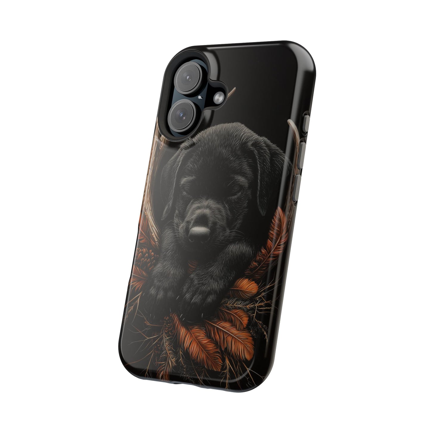 Charming Black Labrador Puppy on Feathers MagSafe iPhone Case