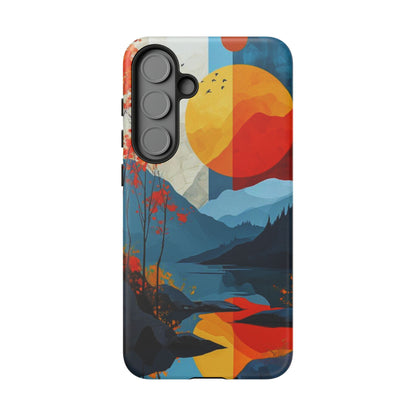 Abstract Autumn Landscape Samsung Galaxy Case – Bold Colorful Sunset Design, Dual-Layer Protection