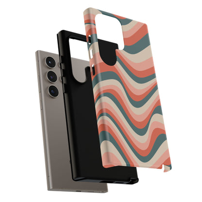 Groovy Waves Samsung Galaxy Case – Retro 70s-Inspired Stripes in Coral, Cream, and Teal