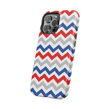 Patriotic Red, White & Blue Chevron – MagSafe Compatible iPhone Case