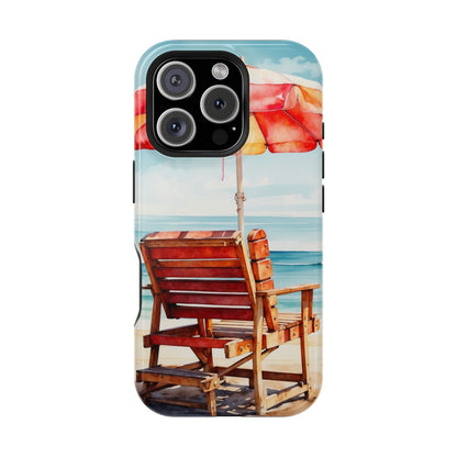 Beachfront Sunset Lounge MagSafe iPhone Case – Vibrant Watercolor Design