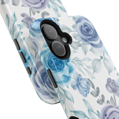 Elegant Blue & Violet Roses MagSafe Case – Artistic Floral Protection with Magnetic Charging Compatibility