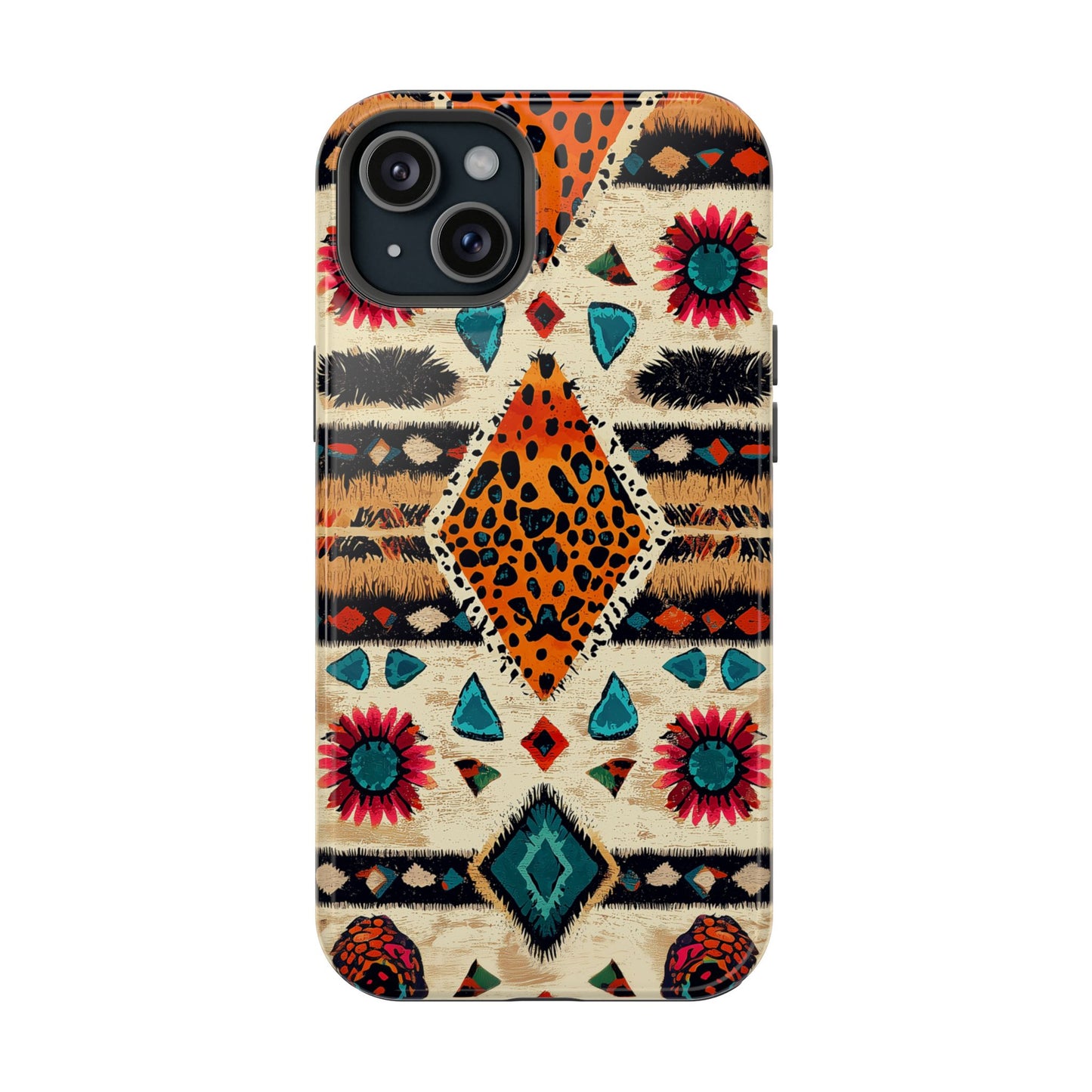 Wild Boho Leopard Print & Floral Tough MagSafe iPhone Case – Eclectic Tribal Design, Dual-Layer Protection