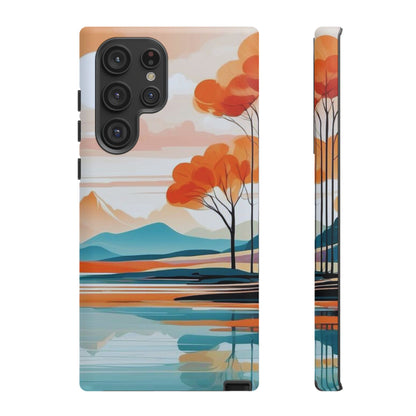 Serene Sunset Lake Samsung Galaxy  Case – Minimalist Landscape Art, Dual-Layer Protection