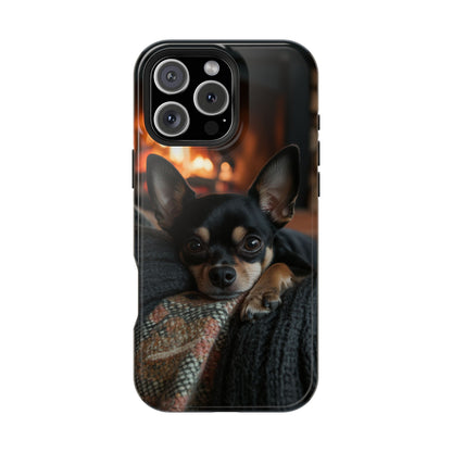 Cozy Chihuahua Fireplace MagSafe iPhone Case – Elegant and Functional Design