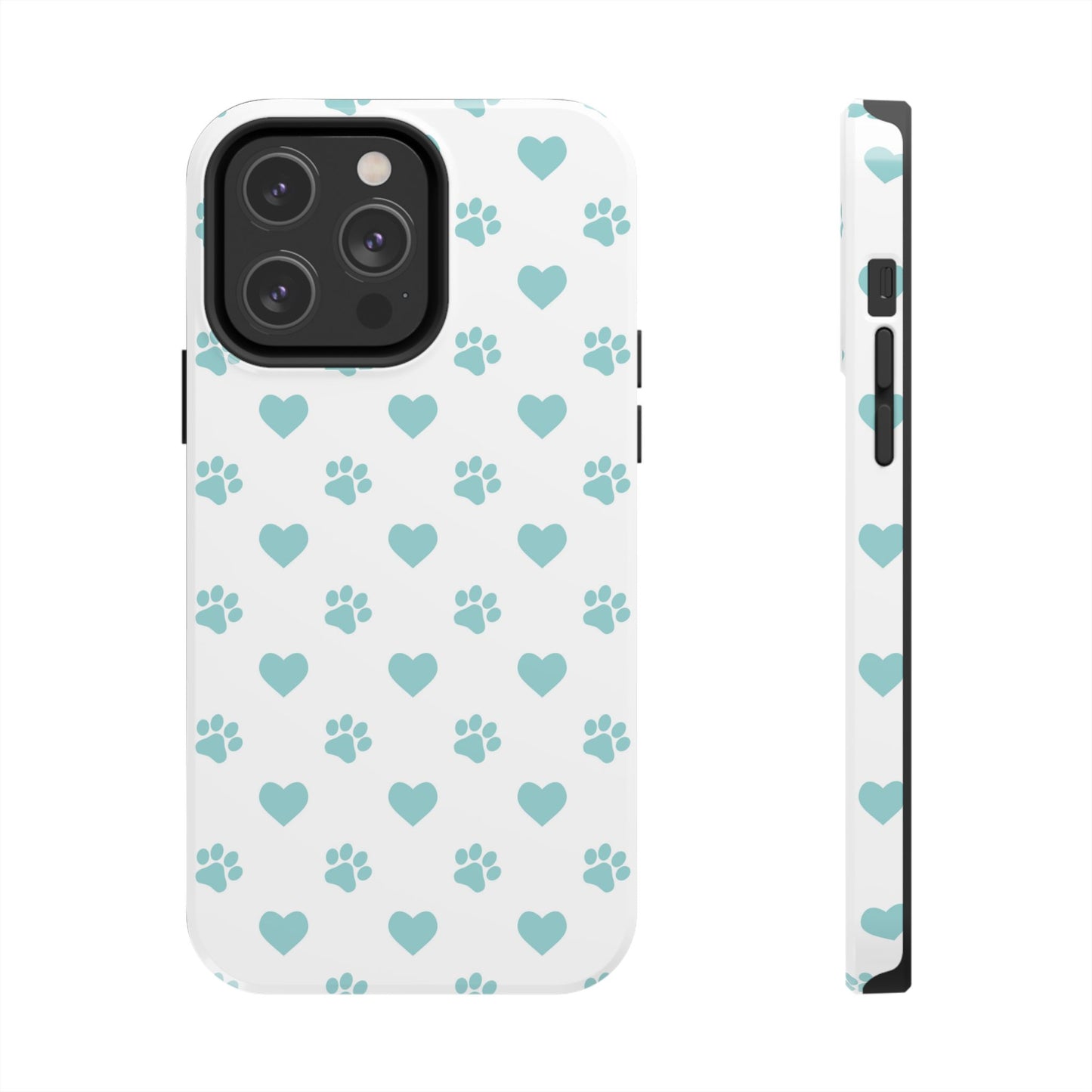 Mint Green Paw Print & Heart iPhone Case – Stylish Pet Lover’s Essential