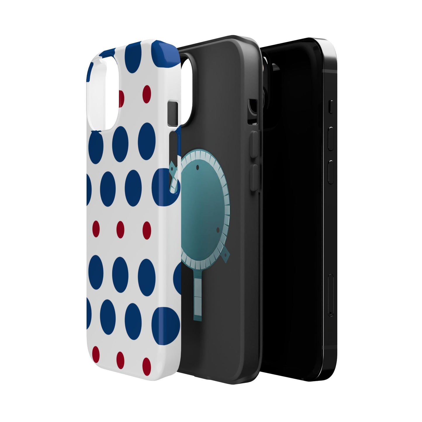 Bold Navy & Red Polka Dot Pattern – MagSafe iPhone Case