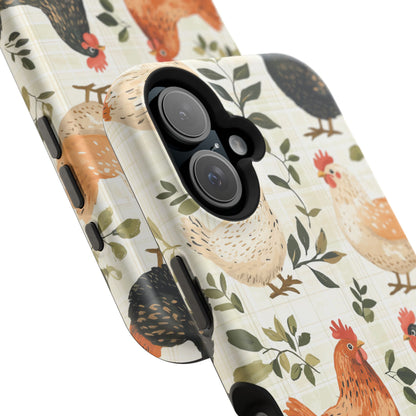 MagSafe iPhone Case: Vintage Chicken Farmhouse Case – Rustic Leaves Design