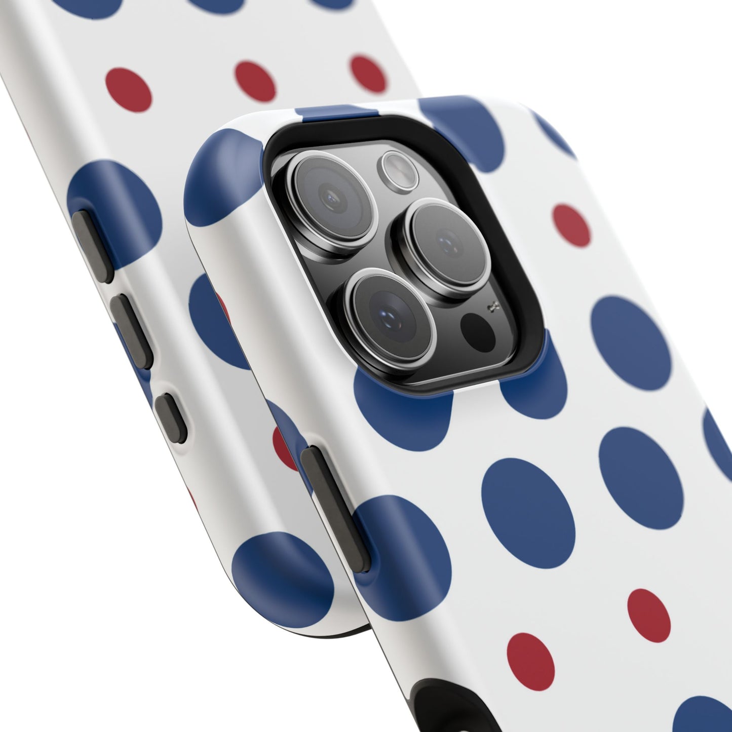 Bold Navy & Red Polka Dot Pattern – MagSafe iPhone Case