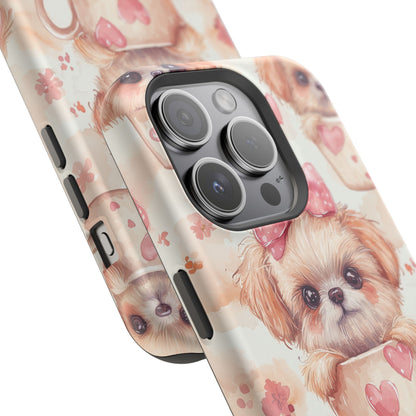 Adorable Puppy in Teacup MagSafe iPhone Case – Tough, Dual-Layer Protection with Cute Pink Bow Design