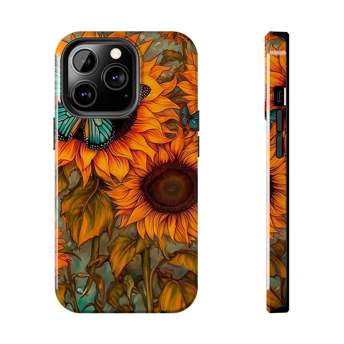 Vintage Blue Butterfly & Sunflower Art – iPhone Case