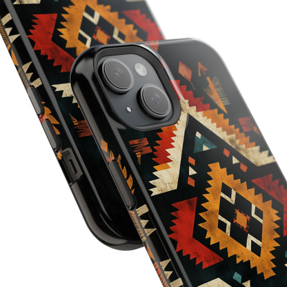 Southwestern Tribal Diamond Tough MagSafe iPhone Case – Bold Geometric Pattern, Dual-Layer Protection