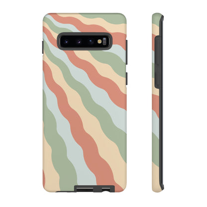 Earthy Retro Waves Samsung Galaxy Case – 70s-Inspired Wavy Stripes in Soft Green, Cream, and Rust