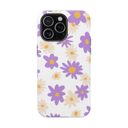 Retro Daisy Flower MagSafe iPhone Case – Pastel Purple & Cream Floral Design with Matte Finish