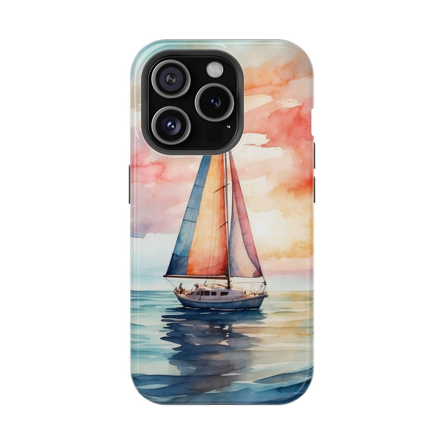 Sailboat Sunset MagSafe iPhone Case – Vibrant Watercolor Design