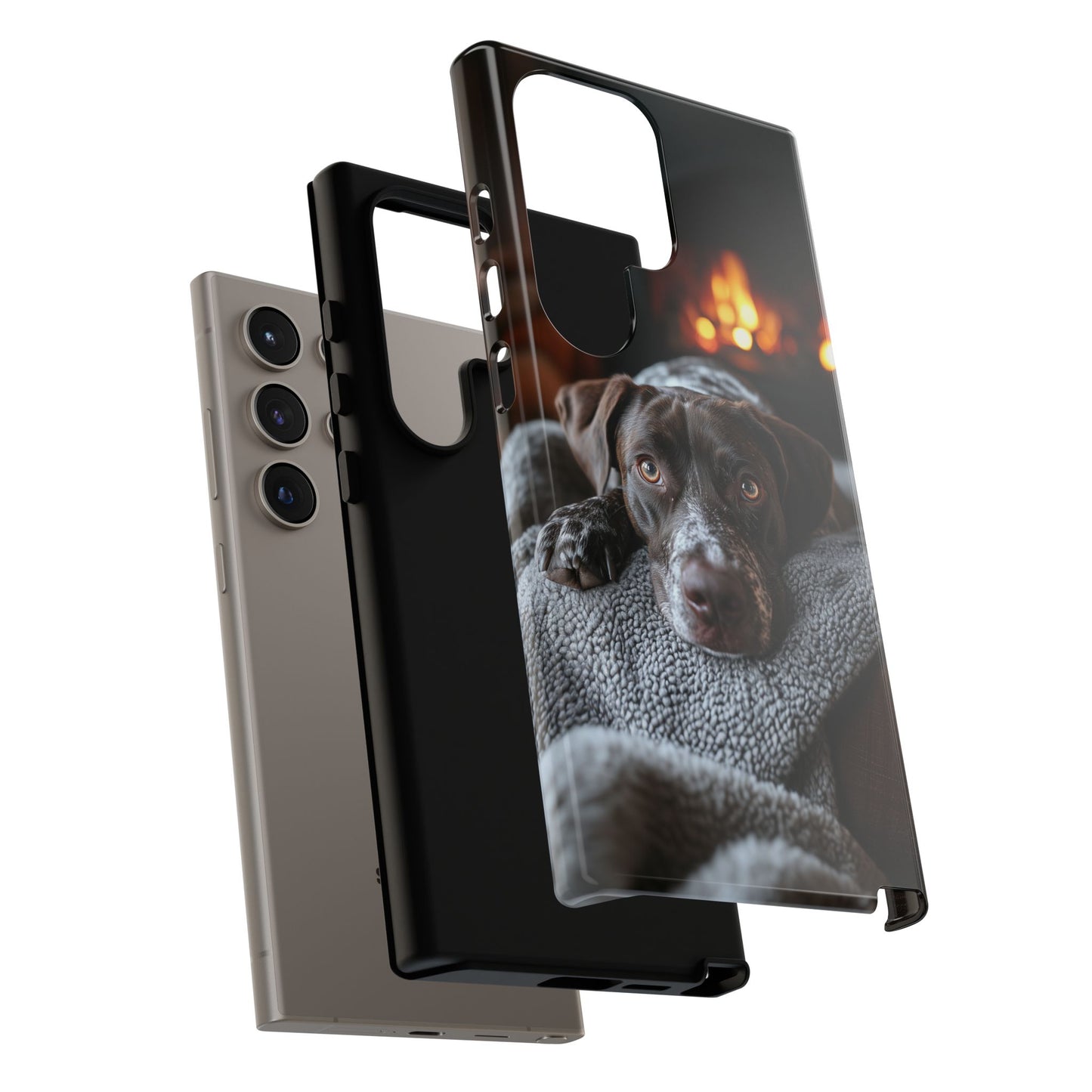 Cozy German Shorthaired Pointer Samsung Galaxy Case – Rustic Fireplace Protective Cover