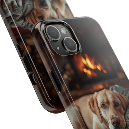 Cozy Labrador by Fireplace iPhone Case – Rustic Cabin Protective Cover