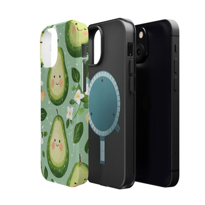 Smiling Avocados Tough MagSafe iPhone Case – Cute Avocado Design, Dual-Layer Protection