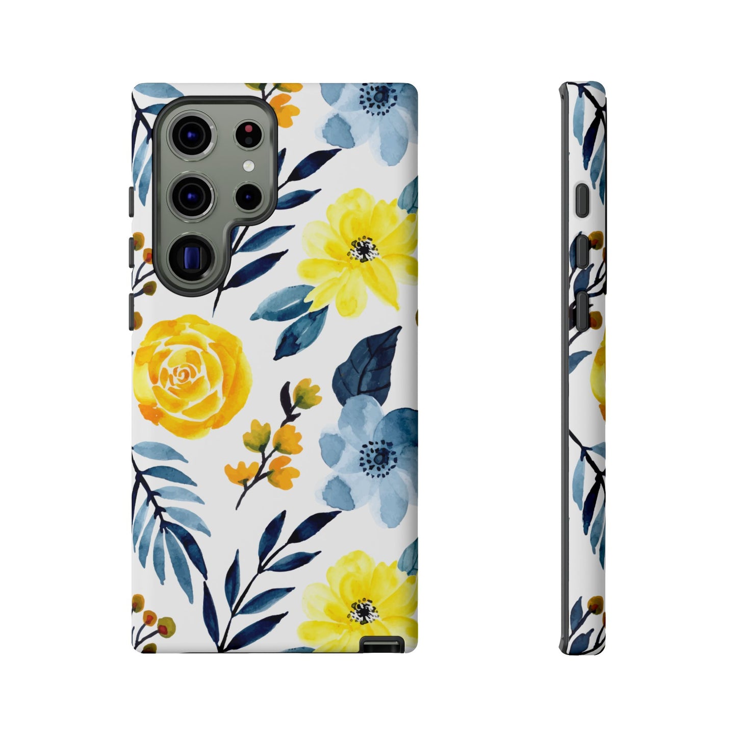 Golden Yellow & Sky Blue Floral – Watercolor Botanical Samsung Galaxy Case