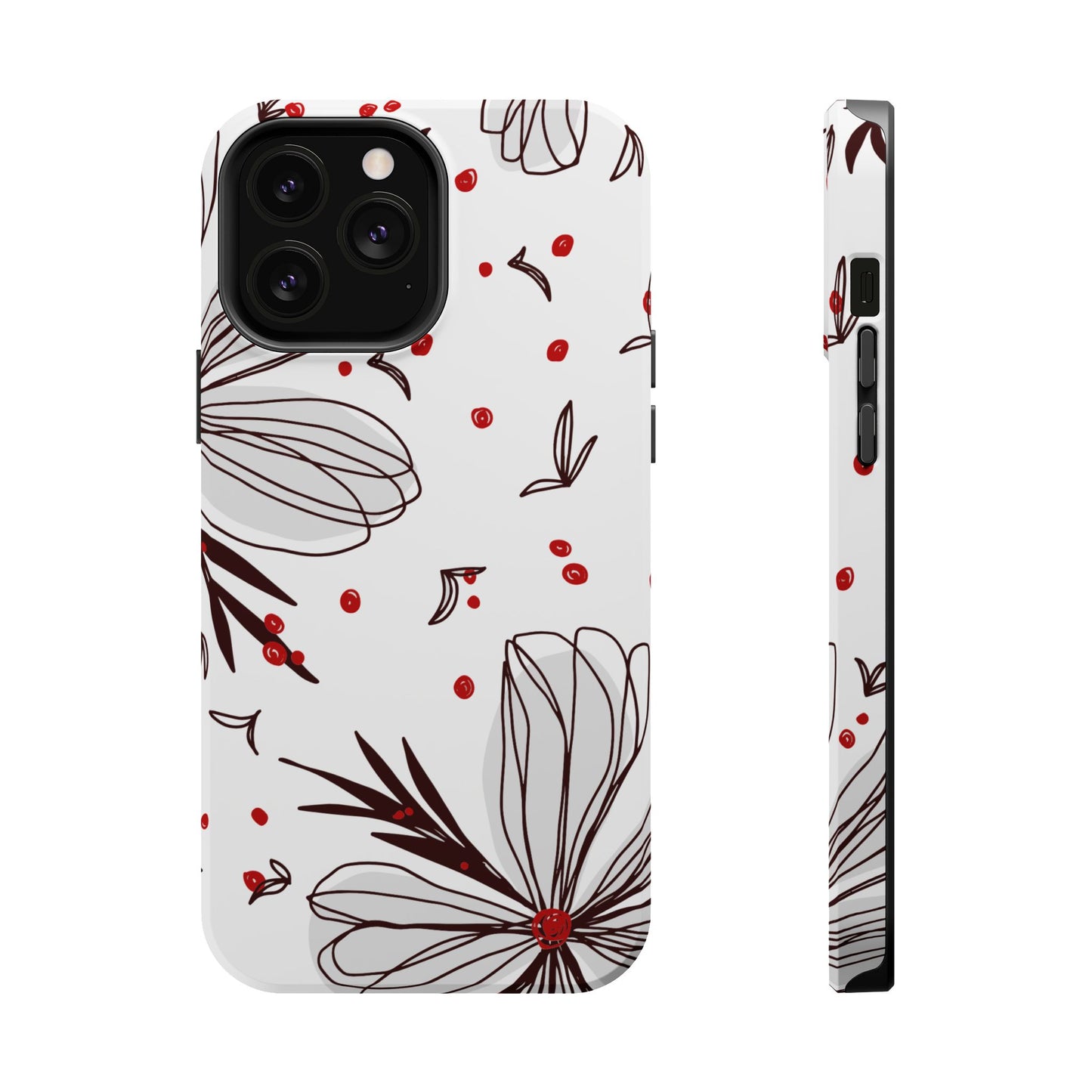 Minimalist Line Art Floral Tough MagSafe iPhone Case – Bold Red and Black Design, Shockproof Protection