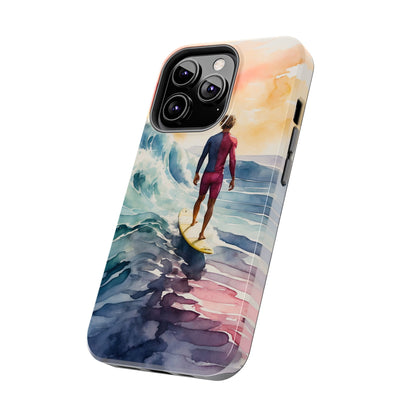 Surfer’s Sunset Wave iPhone Case – Vibrant Watercolor Design