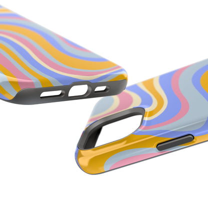 Groovy Pastel Waves MagSafe iPhone Case – 70s-Inspired Design with Dual-Layer Protection