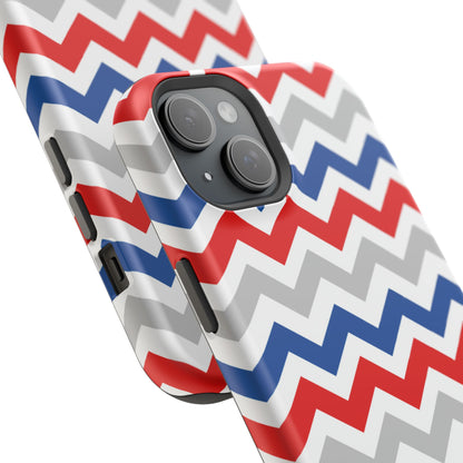 Patriotic Red, White & Blue Chevron – MagSafe Compatible iPhone Case