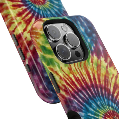 Vibrant Spiral Tie-Dye MagSafe Case – Retro Rainbow Design