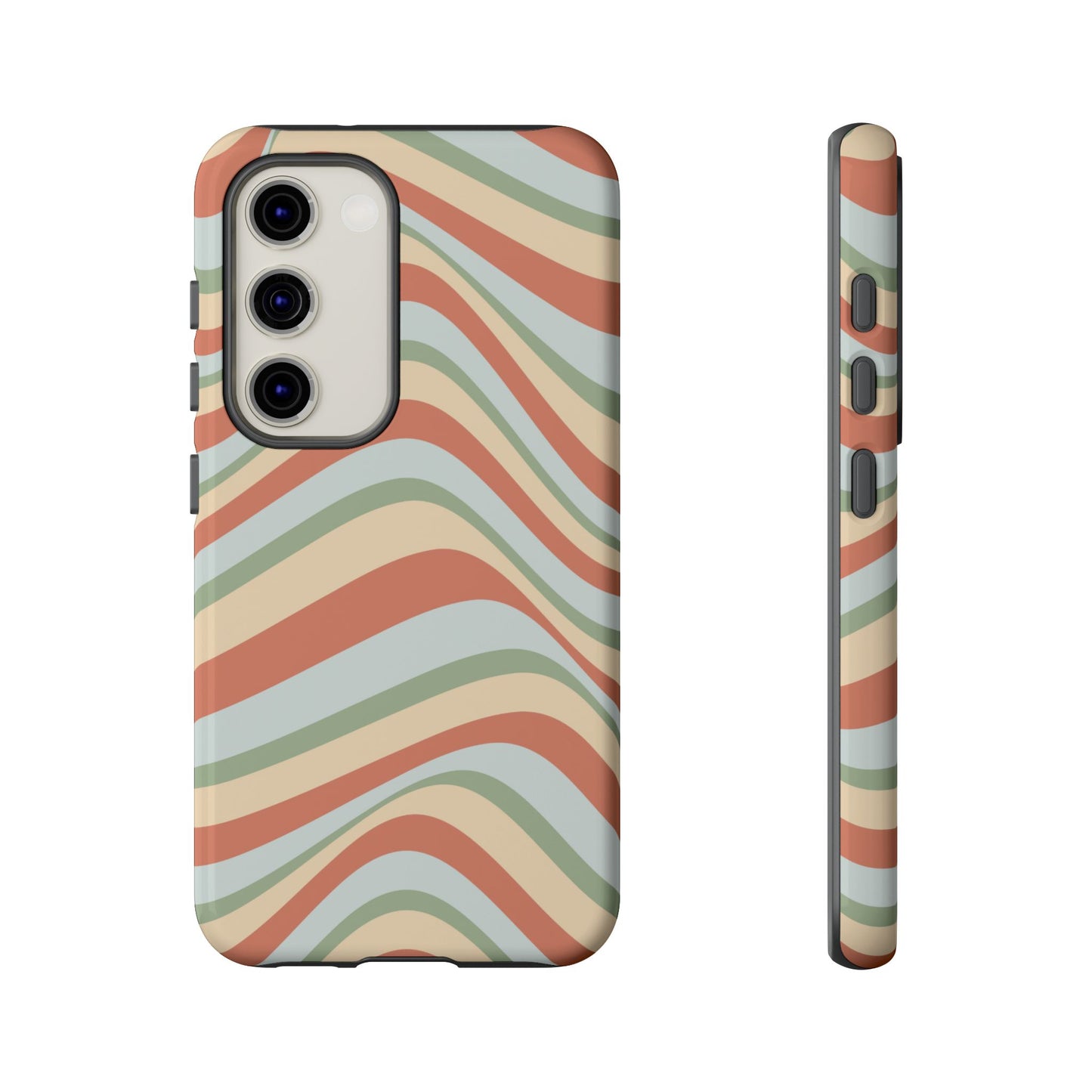 Vintage Earthy Waves Samsung Galaxy Case – Retro 70s-Inspired in Warm Green, Cream, and Rust