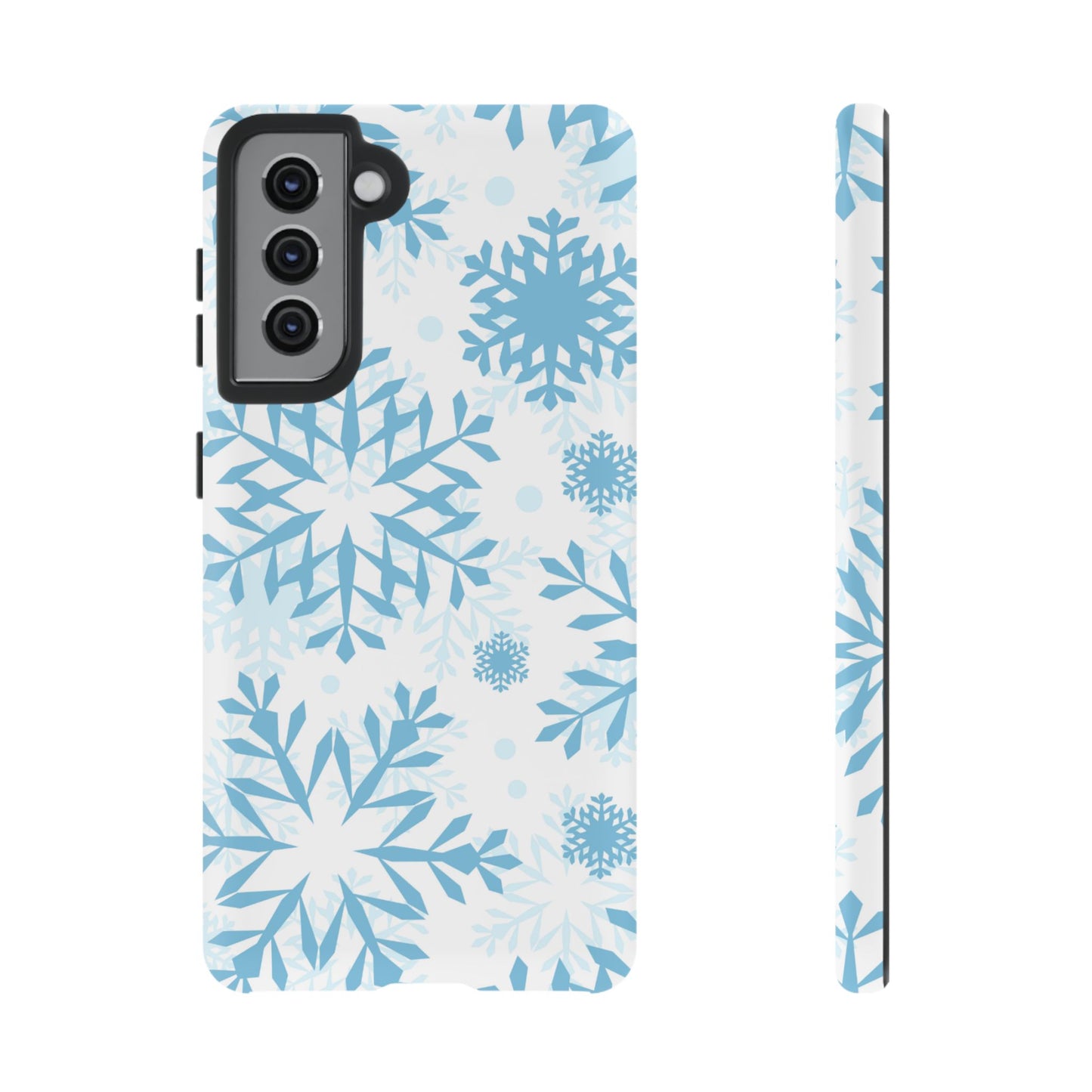 Frosty Blue Snowflakes Samsung Galaxy Case – Shockproof, Smooth Matte Finish, Dual-Layer Design