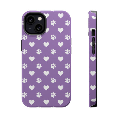 Lavender Paw Prints & Hearts Design - Adorable Pet Lover MagSafe iPhone Case