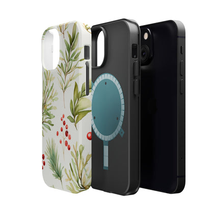 Winter Greenery & Berry Watercolor – MagSafe iPhone Series Case