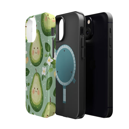 Smiling Avocados Tough MagSafe iPhone Case – Cute Avocado Design, Dual-Layer Protection