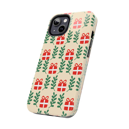 iPhone Case: Holiday Cheer – Red Gifts & Green Leaves