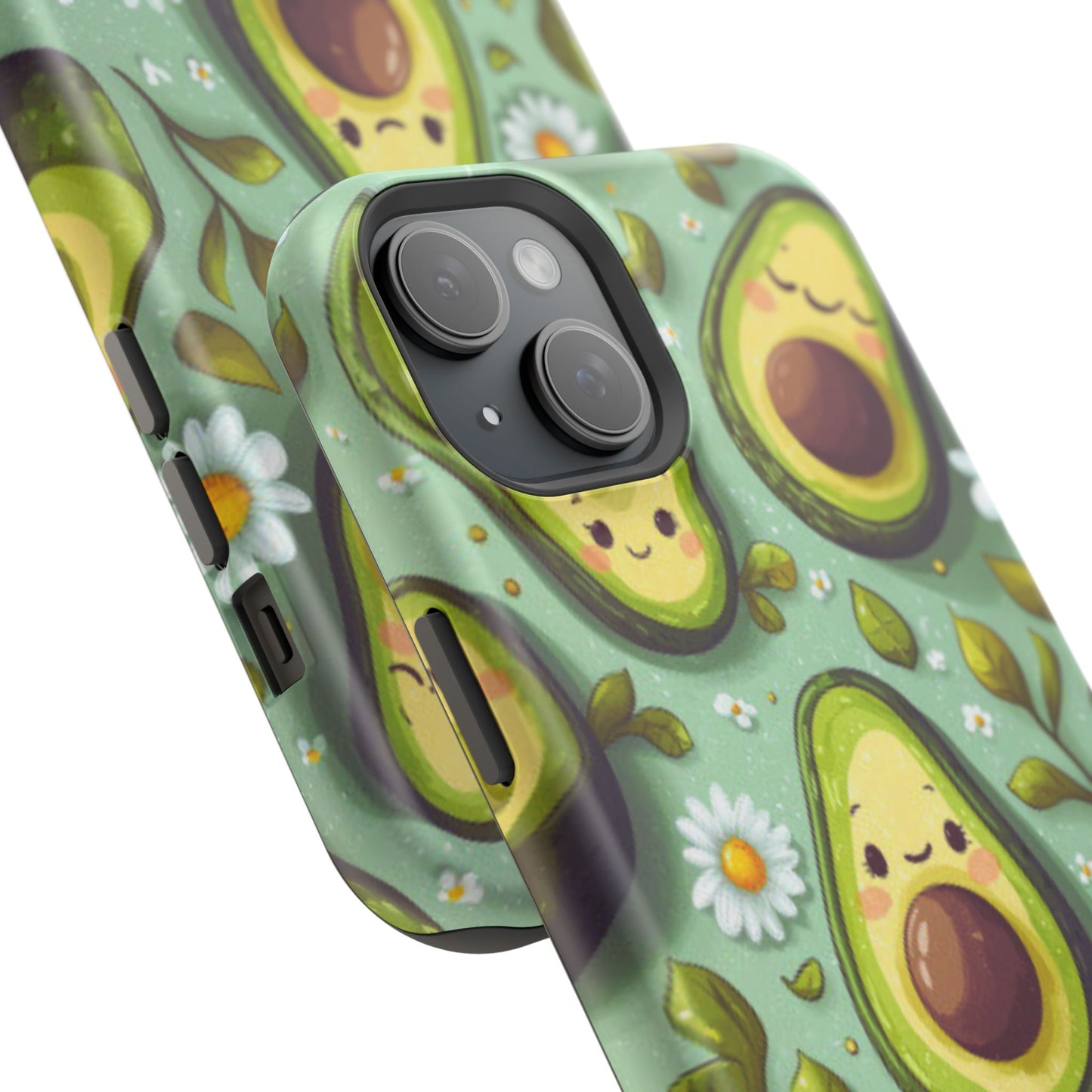 Cute Avocado MagSafe iPhone Case – Adorable Kawaii Avocados with Daisies, Shock-Resistant