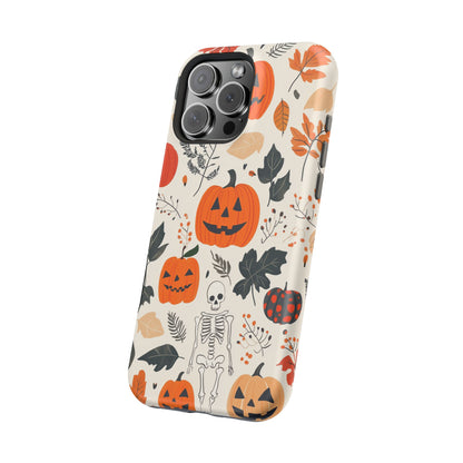 Spooky Pumpkin & Skeleton MagSafe iPhone Case – Halloween Jack-O'-Lantern Design