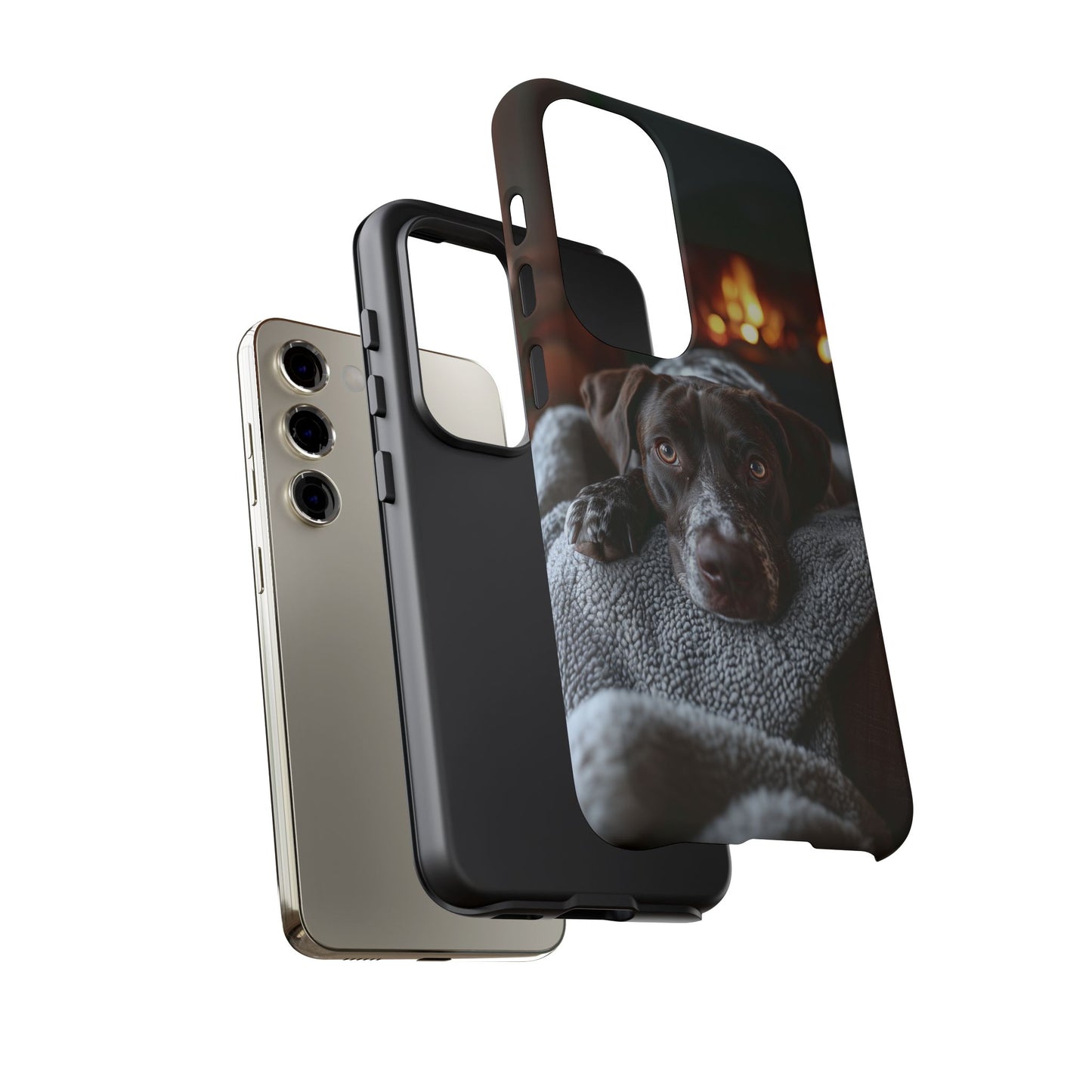 Cozy German Shorthaired Pointer Samsung Galaxy Case – Rustic Fireplace Protective Cover