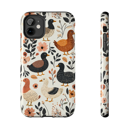 Farm Duck & Flowers iPhone Case – Vintage Floral Design