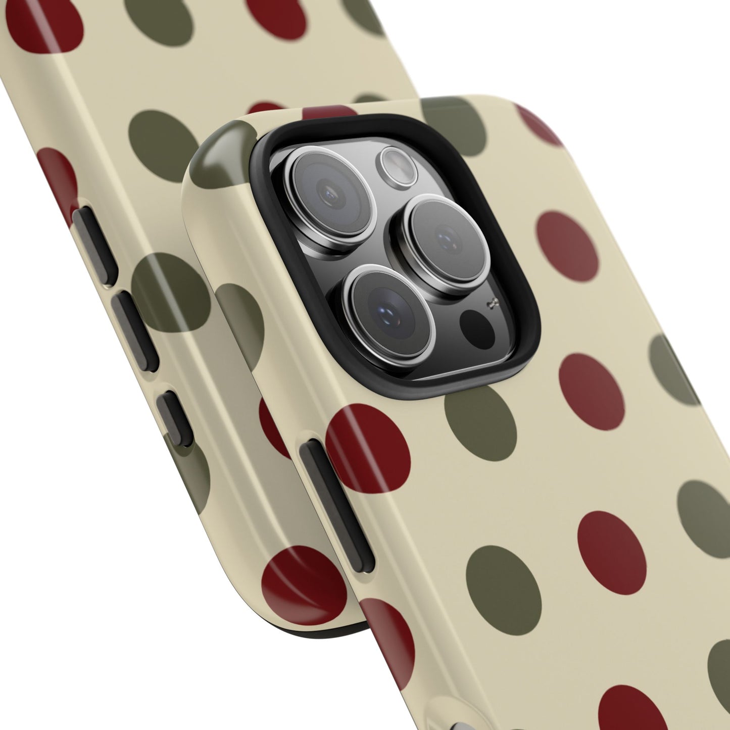 Red & Green Polka Dots on Cream – iPhone Case