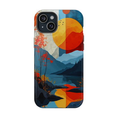 Abstract Autumn Landscape MagSafe iPhone Case – Bold Colorful Sunset Design, Dual-Layer Protection