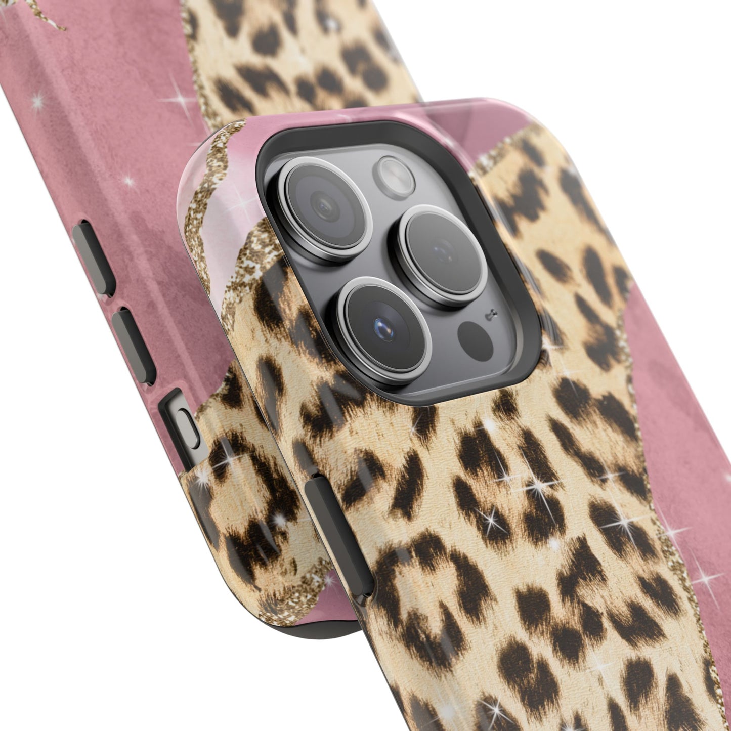 Pink Glam Leopard - MagSafe iPhone Series Case with Glitter Accents