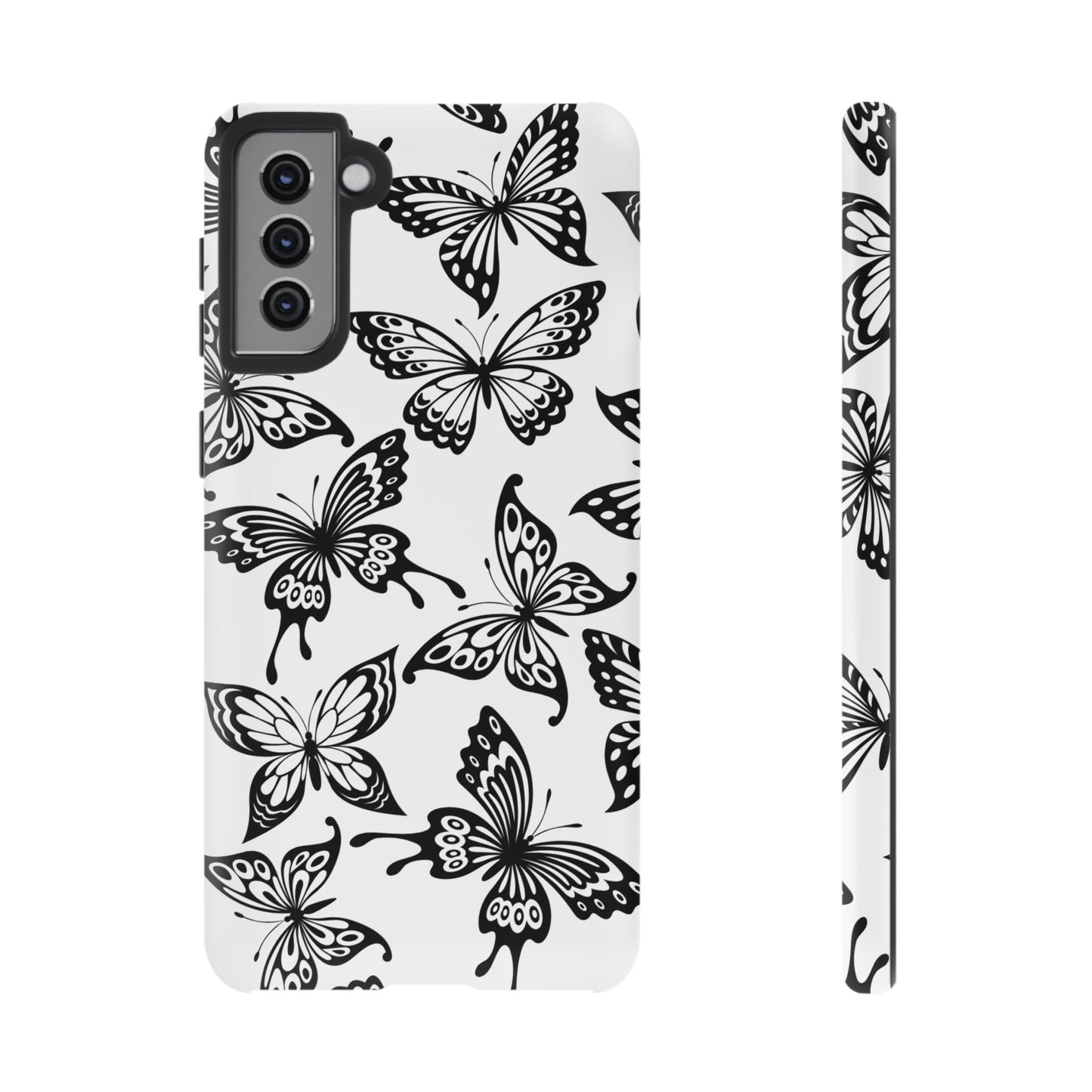 Monochrome Butterfly Pattern Samsung Galaxy  Case – Dual-Layer Protection with Matte Finish