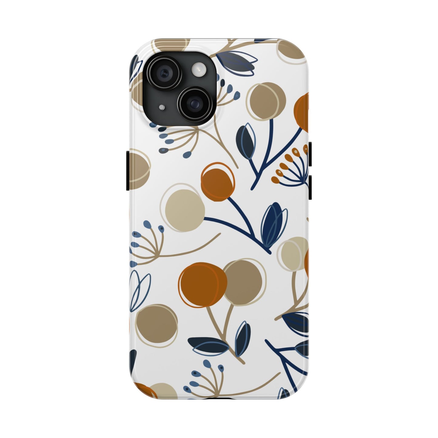 Modern Botanical Berries Tough iPhone Case – Earthy Tones & Navy Accents, Shock-Resistant