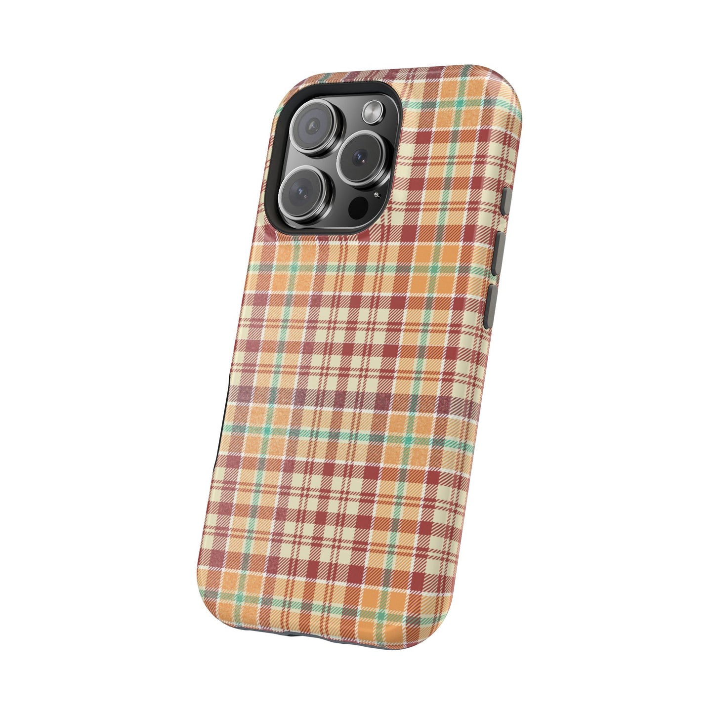 Retro Chic Plaid MagSafe iPhone Case in Red, Orange, Green & Cream – Vintage Design Meets Modern Tech