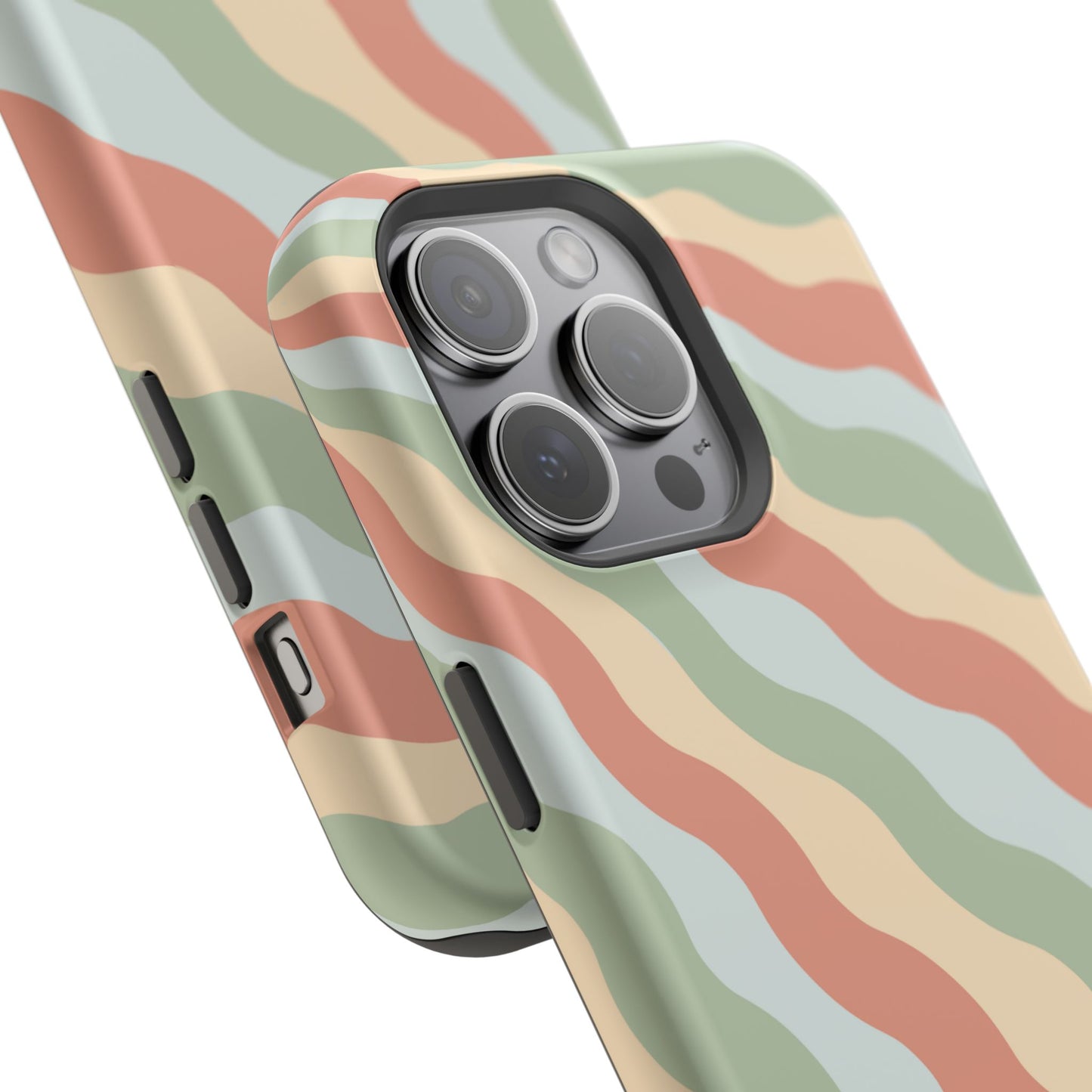 Earthy Retro Waves MagSafe iPhone Case – 70s-Inspired Wavy Stripes in Soft Green, Cream, and Rust