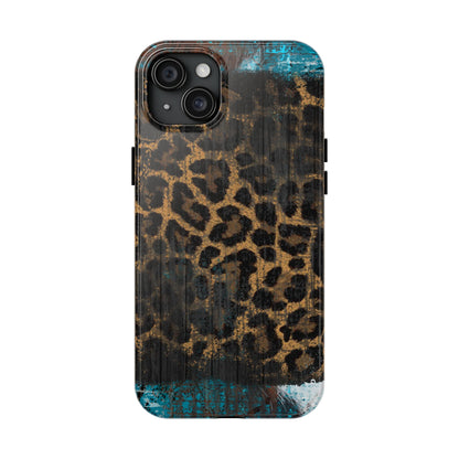 Boho Leopard and Turquoise Tough iPhone Case – Rustic Western Design with Dual-Layer Protection