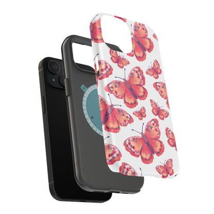 Coral Butterfly MagSafe iPhone Case – Slim, Protective Design with Bold Watercolor Print