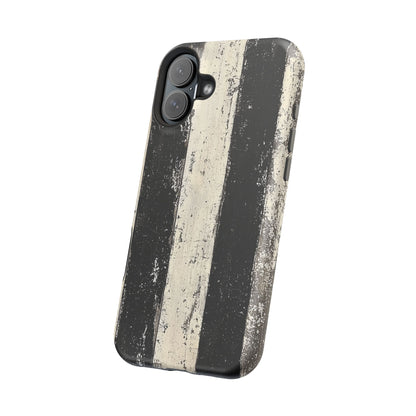 Vintage Vertical Stripe MagSafe iPhone Case - Black & White Grunge Design