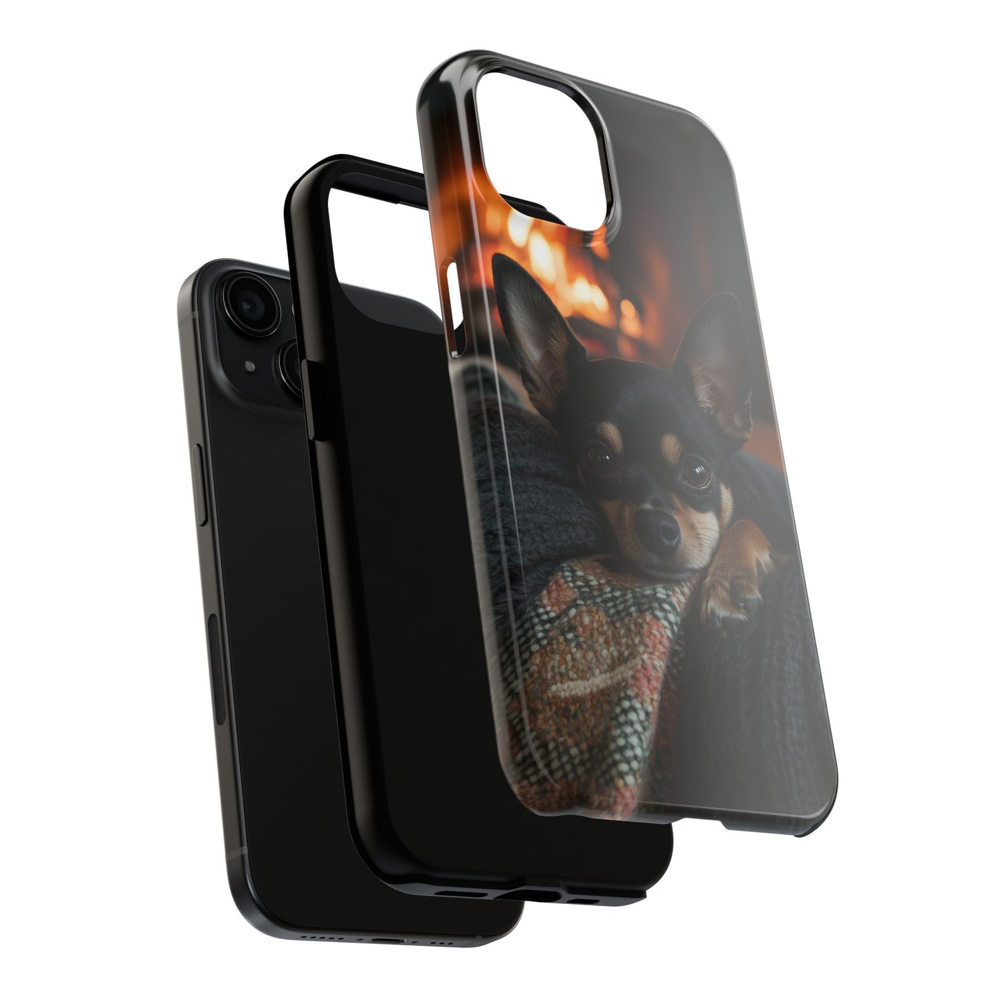 Cozy Chihuahua Fireplace iPhone Case – Warm and Stylish Design