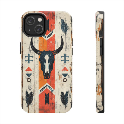 Rustic Western Bull Skull Tough iPhone Case – Distressed Wood Design, Dual - Layer Protection - BOGO Cases